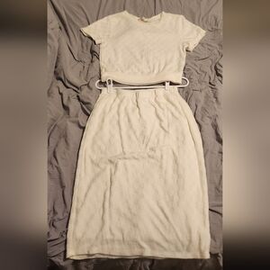 Knit Checkered Cream Women's 2 Pc Skirt/Top‎ Set